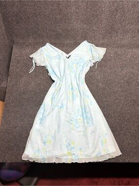 Vintage Studio 1940 Slip Dress 22W Blue Floral Y2K Coquette Flutter Sleeve Dress